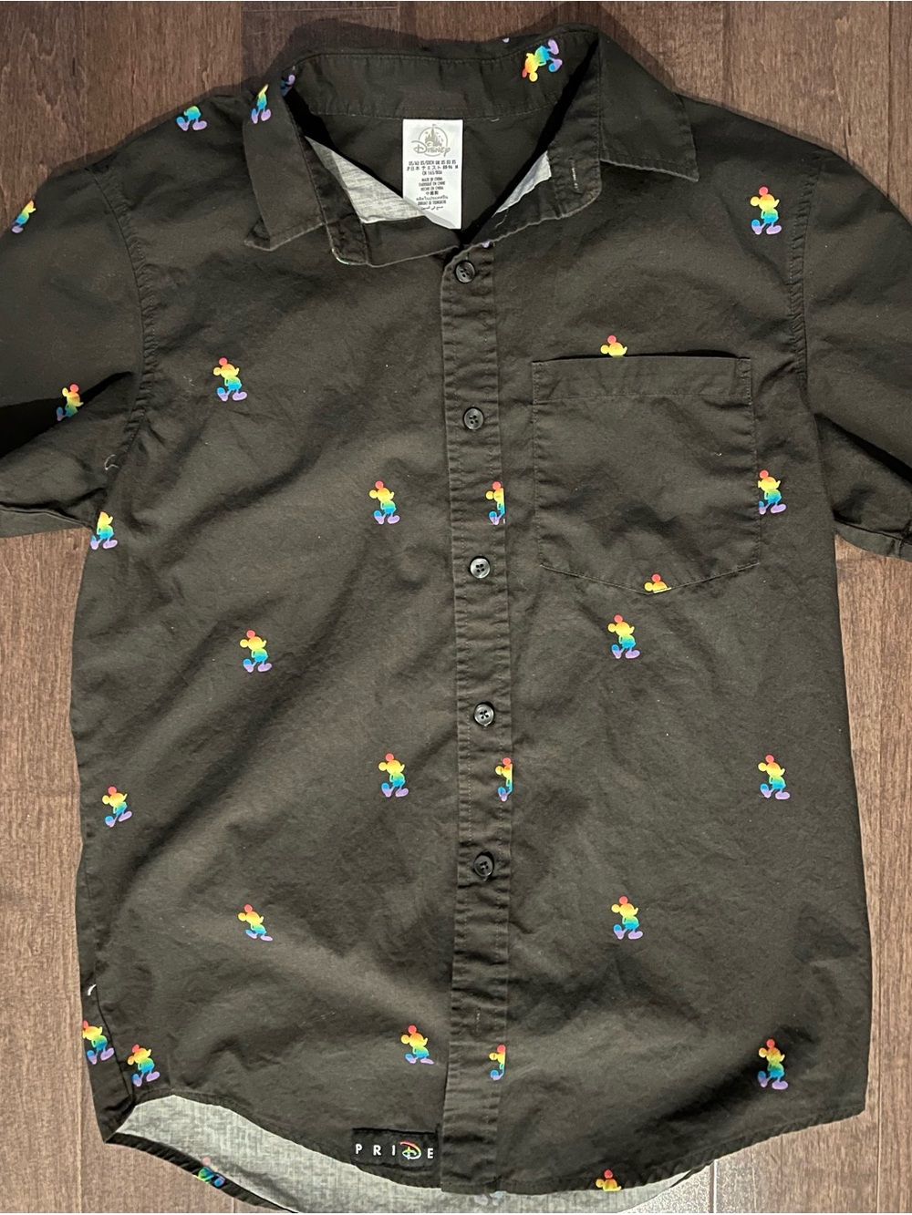 Disney Men's Black Short-Sleeve Button-Up Shirt with Rainbow Mickey